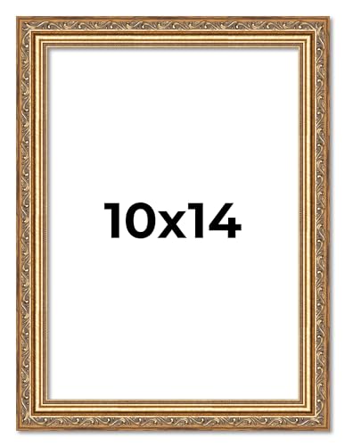 Poster Palooza 10x14 Traditional Antique Gold Complete Wood Picture Frame with UV Acrylic Plexiglass, Foam Board Backing & Hardware Included
