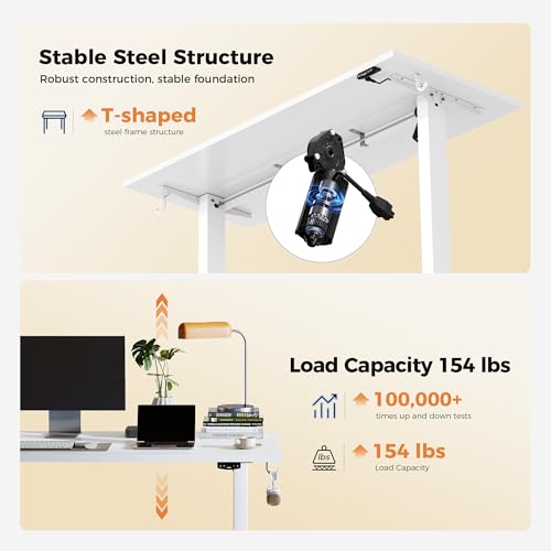 Image of Agilestic Electric Standing Desk, 40 x 24 Inches Height Adjustable Desk, Sit Stand up Desk for Work Office Home, Splice Board, White