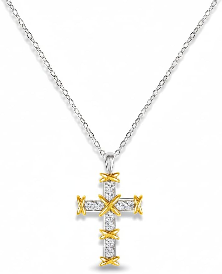 URTHEONE Moissanite Cross Necklace for Women, 925 Sterling Silver 14KGold Plated Necklaces with Sparkling Moissanite Pendant, Faith Women's Jewelry, Trendy Gift for Women Mom Friend