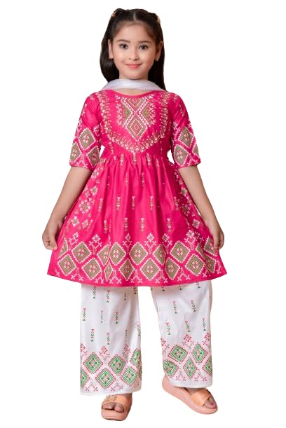 Nfashion Ethnic Kids Girls Kurta Straight Pant with Silky Dupatta...