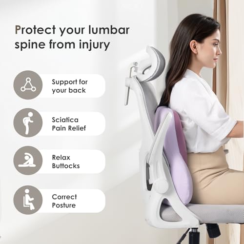 Image of FLORICH 3 PCS Seat Cushion for Carseat Lumbar Support Pillow Car Neck Headrest Pillows Ultrathick Memory Foam Seat Pads Pressure Relief Back Cushion for Office Chair(Purple)