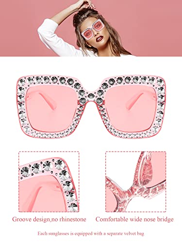 Frienda 2 Pieces Oversize Square Sparkling Sunglasses Retro Thick Frame Sunglasses for Women2
