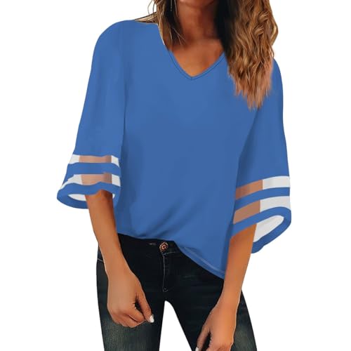 Tee-shirt femme manche 3/4 dentelle ample en mousseline lockere