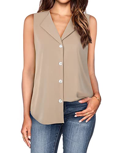 Lotusmile Womens Sleeveless Blouses Dressy, V Neck Lapel Collar Shirt Business Attire Tank Relaxed Fit Cute Ladies Summer Dress Blouse Night Out Formal Tops And Blouses For Evening Party Office Cami #TOP19
