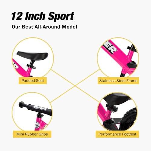 Strider 12-Inch No Pedal Balance Bike For Unisex Kids , Pink, Rigid