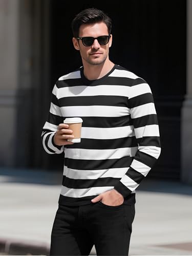 Men's Casual Striped Shirts Crewneck Long Sleeve Basic T-Shirt Basic Daily Work Stripe Tee Tops2