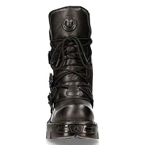 New Rock Women's Metallic 391 Black Reactor Skull Devil Goth Punk Leather Calf Boots4