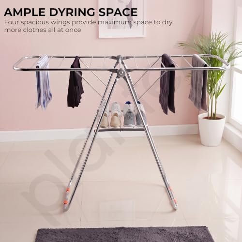 Image of Plantex Cloth Stand for Home /Stainless Steel Foldable Colth Stand /Single Layer Cloth Drying Rack for Balcony - Pack of 1 (Bloom, Chrome)