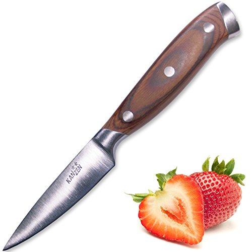 Kanzen Paring Knife 3.5 Inch - High Carbon Stainless Steel, Packaged in Gift Box, Razor Sharp, Perfect for Fruit and Vegetables, Ideal for Peeling, Slicing, Mincing, and Dicing! Full Tang Construction