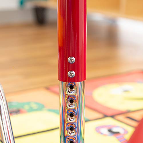 Image of Sprogs Adjustable Height Mobile Classroom Activity Table for Preschools, Rectangle Preschool Activity Table with Casters, 36 inchD x 60 inchW x 23 inchH, Gray /Red