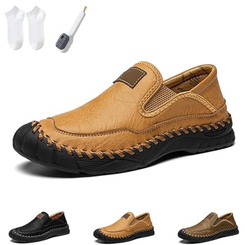 Men's Handmade Leather Orthopedic Outdoor Loafers, Casual Slip on Business Moccasins, Comfy Travel Shoes