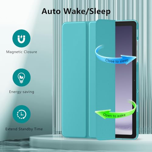 Image of MoKo Trifold Case for Galaxy Tab A9 Plus /A9+ 11 Inch 2023, Azure | Slim Stand Hard PC Translucent Back Shell Smart Cover, Auto Sleep /Wake, Light, Anti-scratch, 2 Adjustable Angle
