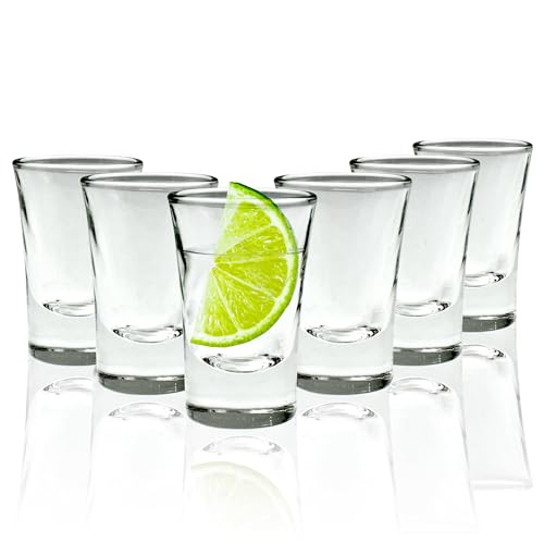 Volila Vasos de Chupito - Vasos de 25 ml con Base Resistente, Set de 6 Piezas - Transparentes, Ideales para Digestivos, Chupitos Bomba y Flameados