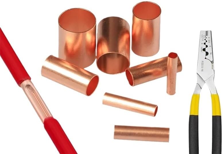 1000Pcs GT Copper Connecting Pipe Wire Joint Connector φ1.5/2/2.5/3/4/5/6/7/8/10 mm Cold Crimping Terminal and Crimping Pliers(GT-4 1000PCS,1 Pack)