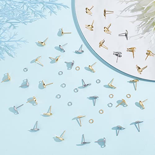 CREATCABIN 1 Box 100Pcs 18K Gold Plated Teardrop Stud Earring Posts 2 Color Stainless Steel Earring with Loop Findings 100pcs Open Jump Ring Plastic Ear Nuts for DIY Jewelry Making(Gold/Silver) - Image 4