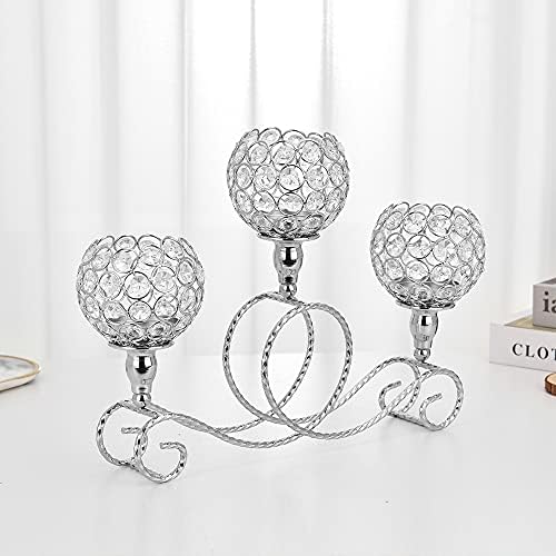 VINCIGANT 3 Arms Candelabra Silver for Wedding Candlestick Home Decor Crystal Tea Light Candle Holders