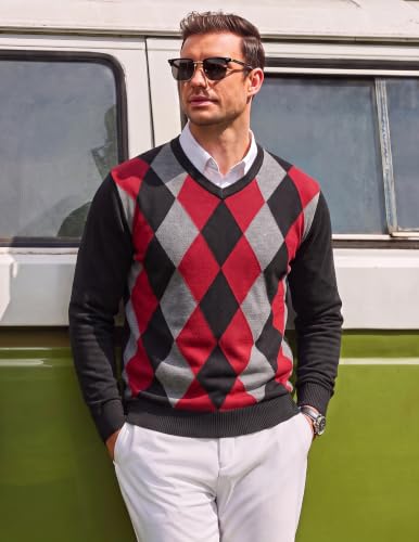 Image of COOFANDY Mens Casual V Neck Sweater Knit Slim Fit Long Sleeve Pullover Top