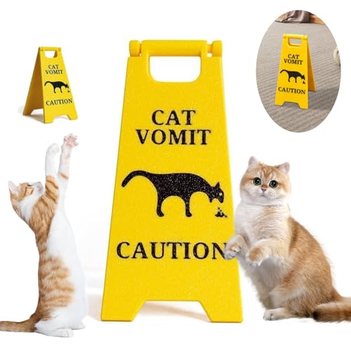 Generic Cat Vomit Caution Sign Funny Cat Sign Decor Yellow Plastic 4 x 2.6 inch Playful Style Floor Standing Watch Your Step