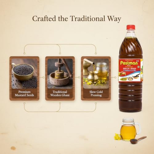 Image of Postman Wood Pressed Mustard Oil 1L Bottle | 910G Kacchi Ghani Sarso Tel