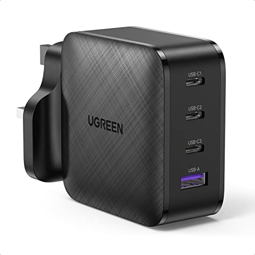 UGREEN 4 Ports 65W Type C GaN Charger Plug USB C QC 3.0 Fast Charging Station Wall Power Delivery Adapter Compatible for Laptop, HP, Dell, MacBook Air, iPad, iPhone 17 Pro Max, Samsung, Xiaomi