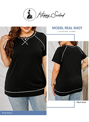 Happy Sailed Womens Plus Size Tshirts Casual Loose Short Sleeve Crew Neck Tunic Blouse Tops,4X Black #TOP3