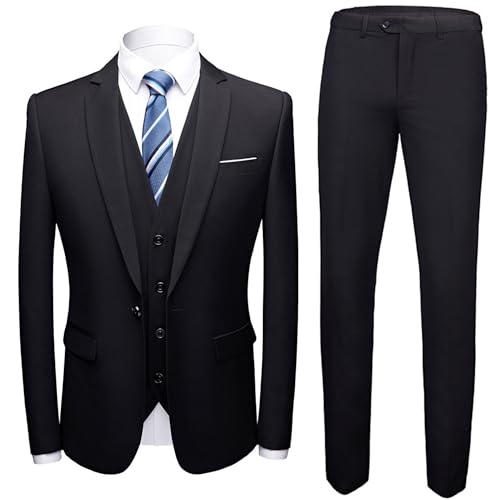Men's Bridegroom Solid Slim Business 3 Piece Suit Single-Breasted Blazer Jacket Vest Pants Prom Party Formal Suits