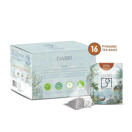 Image of Dabri Masala Tea Premium 32 Pyramid Dip Tea Bags|Pack of 2 x 16 Bags Each|Kadak Masala Chai Patti Powder with Natural Spices|Natural & Aromatic Blend|Boosts Immunity, Increases Energy Levels