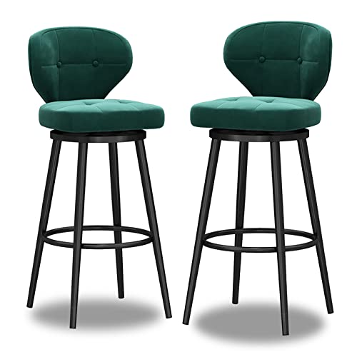 WDSOPK Taburete De Bar Giratorio con Respaldo Bajo Y Tapizado De Terciopelo,Patas De Metal Gris,Silla Alta para Isla De Cocina,Diseño Moderno,Juego De 1(Verde-2 Piezas-Altura: 75 Cm)