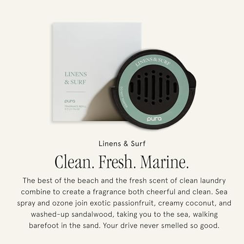 Image of Pura Car Scent Refill, Linens & Surf | Fragrance for Pura Car Diffuser, Clean and Safe Luxury Diffuser Scent, Long-Lasting Fragrance for 30 Days of Aroma