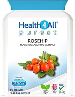 Rosehip 10000mg 60 Capsules (V) (not Tablets) Purest - no additives. Vegan Quality Joint Support Supplement. Made in The UK by Health4All