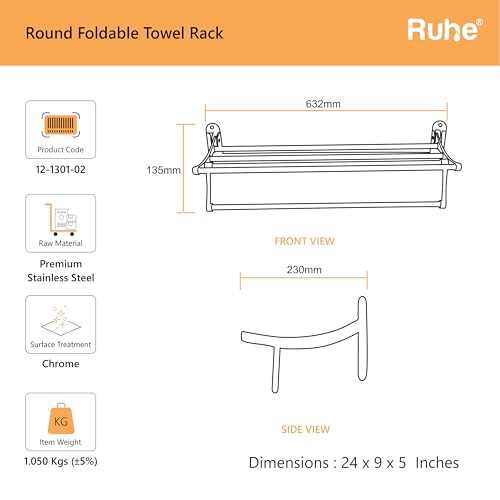Image of Ruhe Round Towel Rack | Premium Grade Stainless Steel Round Foldable Towel Rack /Towel Holder /Towel Stand /Bathroom Accessories for Bathroom and Kitchen | (24 Inches-Only Rack)