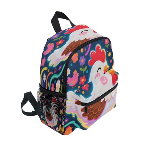 Wudan Colorful Chicken Art Kids School Backpack Chest Strap Preschool Kids Bookbags for Kindergarten S4