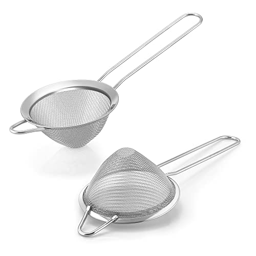 Cocktail Strainer Herogo 2-Piece Stainless Steel Sieves Conical Strainer with Handle Metal Fine Mesh Sieve for Filtering Cocktails Tea Juice Coffee Flour Sugar 3.5 Inches