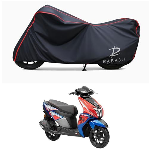 Image of Waterproof Bike Body Cover Compatible for | TVS NTORQ 125 Super | Taffeta Fabric, Red Piping Design, Bottom Elastic Fit | Dustproof, Sun UV & Rain Protection for All Bikes