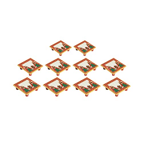 Handicrafts Paradise Marble Puja Chowki Set of 10 pc with Kalash