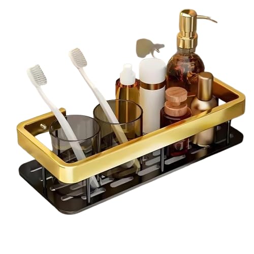 Trinestia Wall Mounted Aluminium Bathroom Shower Caddy Shelf Frame – No-Drill Adhesive Organizer Rack for Toiletries, Soap, Toothbrush, and Bottles (Multicolor).-picture-15