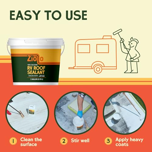 Ziollo RV Flex Repair 100% Silicone RV Roof Sealant Coating | 1 Gallon | Cool White | for EPDM Rubber, Metal, Fiberglass | Waterproof | Motorhome, Trailer, Camper (Cooling White, 1 Gallon)
