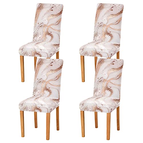 Xigua Rose Gold Marble Chair Covers For Dining Room Stretch Dining Chair Cover Set Of 4 Washable Kitchen Chair Slipcovers Removable Seat Protector For Kitchen Hotel Table Banquet #TOP1