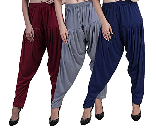 Image of Casuals Women's Regular Fit Viscose Drawstring Patiala Harem Pants Combo Pack 3