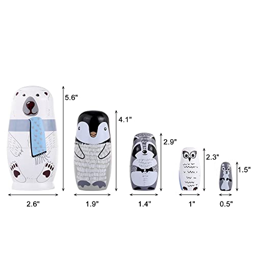 Cozycabin 5 Pcs Russian Nesting Dolls Cute Bear Handmade Wood Stacking Nesting Dolls Russian Matryoshka Dolls For Kids Boys Girls Birthday Holiday Wishing Gift, White Bear #TOP3