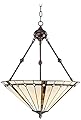 Robert Louis Tiffany Bronze Tiffany Style Pendant Chandelier 20" Wide Gold Texture Ivory Stained Glass 3-Light Fixture for Dining Room House Foyer Entryway Kitchen Bedroom Living Room High Ceilings