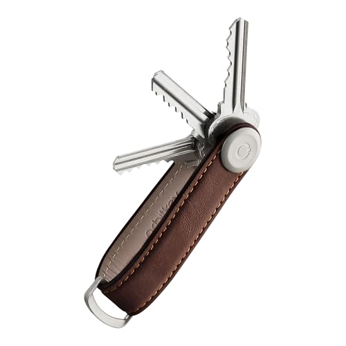 orbitkey Leather Key Organizer | Durable Stainless Steel Locking Mechanism Slim & Quiet Profile | Holds up to 7 Keys Espresso with Brown Stitching