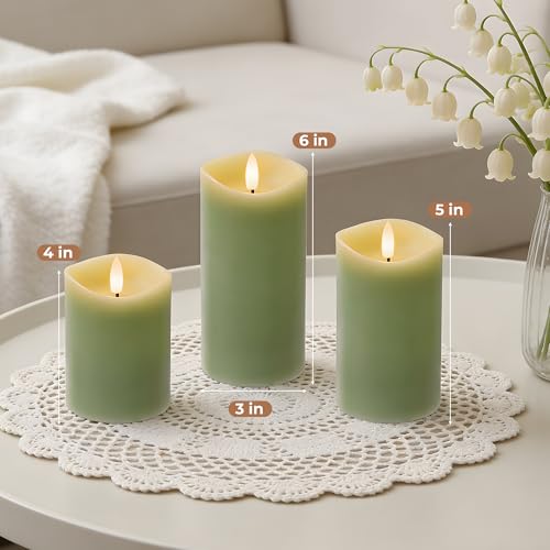 Image of Pastel Green LED Real Wax Made Flameless Battery-Operated Pillar Candles