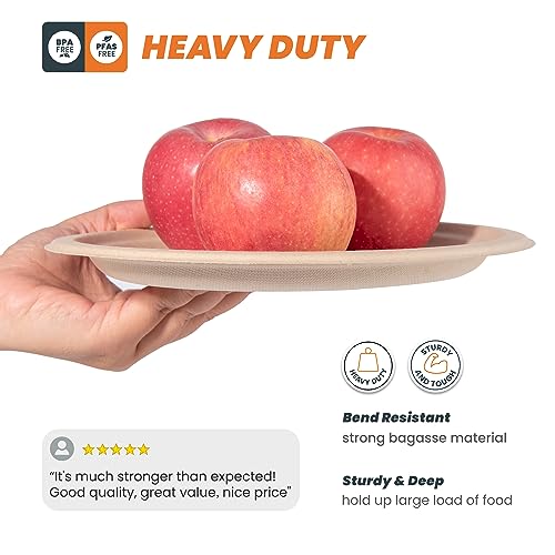 Hooray Mida 100% Compostable Plates, Disposable Paper Plates 125-Count - Heavy Duty, Biodegradable Plates Made Of Bagasse - Eco Friendly And Sustainable (Natural, 7 Inch) #TOP4
