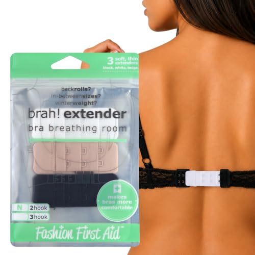Fashion First Aid Bra Extender 2 Hooks Design (3-Pack) – Adds Security, Breathing Room to Tight Bras – Soft Microfiber Bra Extenders for in-Between Sizes and Travel