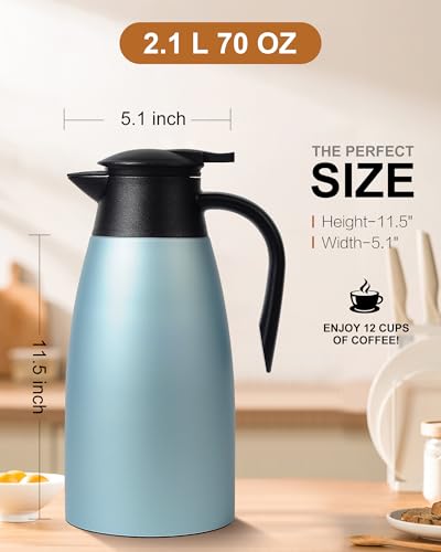 Image of 70 OZ Updated Thermal Coffee Carafe for keeping hot, 2 PCS Carafes for hot liquid, Insulated Coffee Carafe Stainless Steel Vacuum Thermal Pot for Coffee, Hot Water,Keep Hot 12 Hours (Blue+Blue)