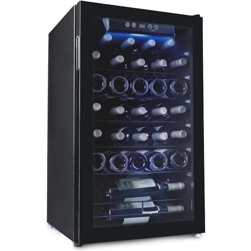 Honeywell 34 Bottle Compressor Wine Cooler Refrigerator, Large Freestanding Wine Cellar For Red, White, Champagne or Sparkling Wine, Digital Temperature Control, Stainless Steel