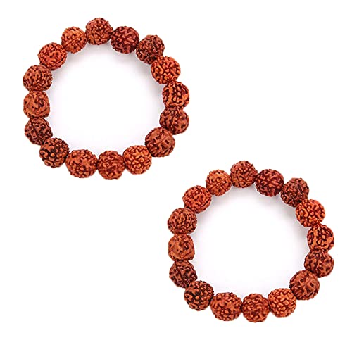 Petrichor Unisex Rudraksha Bracelets 5 Mukhi Bead Daily Fashion Wear (Brown) - Pack of 2