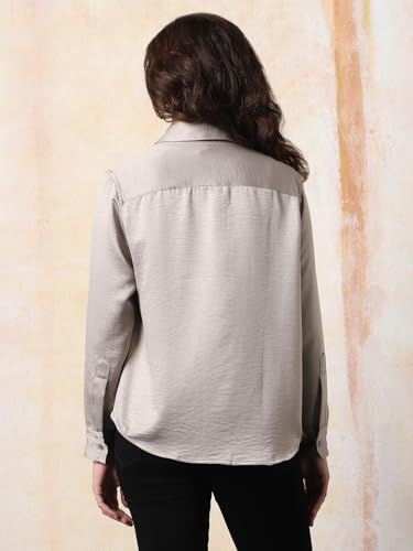 Image of High Star Women Boxy Spread Collar Long Sleeves Solid Shirts 43