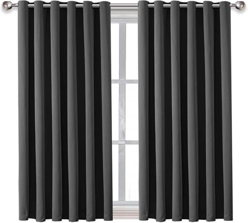 SKY-TOUCH Bedroom Blackout Curtains Insulation Noise Reduction Block-sun Window Grommet Drapes UV Block for Bedroom Kitchen Room Darkening Drapes Polyester - 2 panels 130 x 210cm Grey